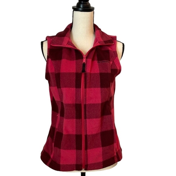 Columbia Fleece Vest SZ M Pink Flannel Full Zip Soft and Warm Women - Picture 1 of 14
